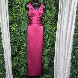 DAVIDS BRIDAL Dress Women 4 Pink‎ Satin Pleated Layered Gown Formal Wedding 2419